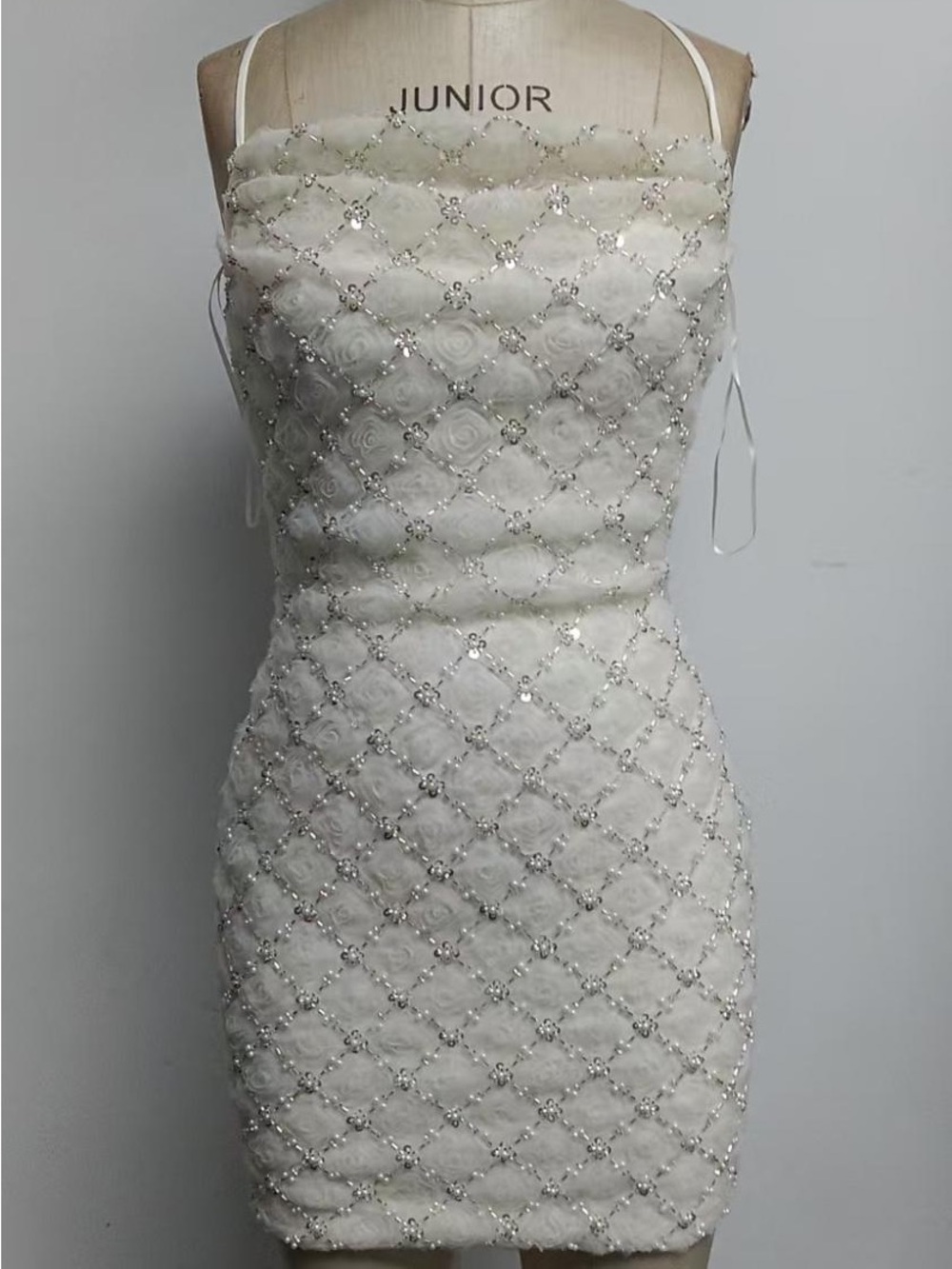 Vintage Ivory Beaded Lace Mini Dress